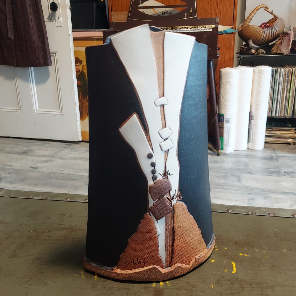 Rick Schlag Studio Pottery Abstract Southwest Vase Post Modern Ceramic Art 11.5"